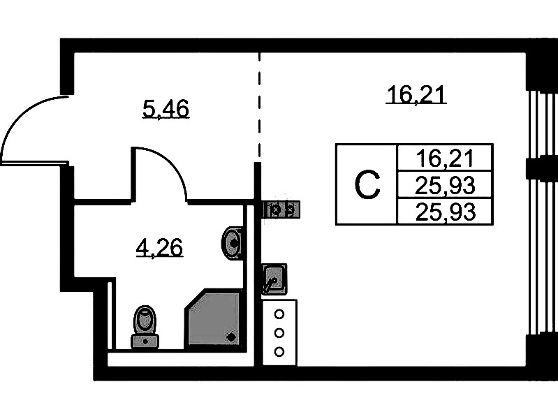 Квартира студия 25.93 м², 2/11 эт., ЖК «Новое Колпино»